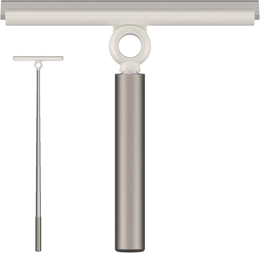 Extendable Shower Squeegee for Glass Doors, Shower Squeegee with 10-Inch Silicone Blade, Telescoping Handle for Windows and Shower Glass, Silver