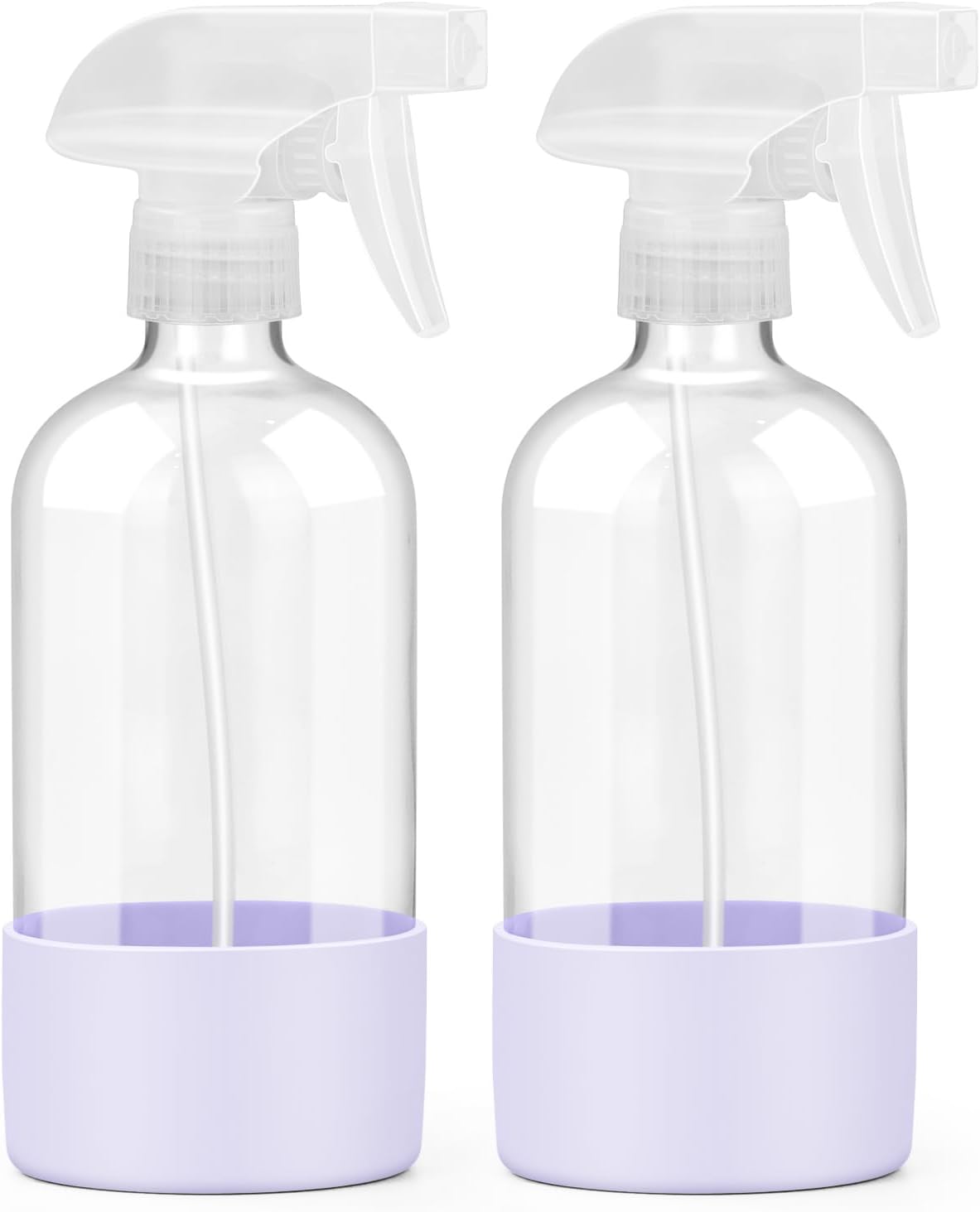 Worldgsb 2 Pack Glass Spray Bottles with Silicone Sleeve, 16 oz Empty Refillable Containers with Adjustable Spray Nozzles, Spray Bottles for Hair, Cleaning Solutions and Plants Blue&Grey