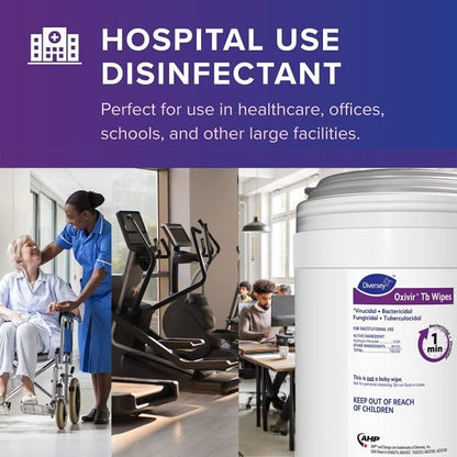 Oxivir Diversey Tb 5388471 Ready-to-Use Disinfectant Cleaning Wipes, Accelerated Hydrogen Peroxide, Large 7x8-Inch Sheets, 60-Wipes, 1-Slim Canister