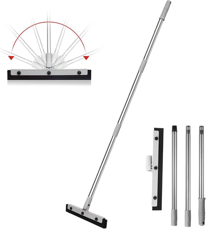 DrDirt Floor Squeegee with 14-Inch Swivel Head | 50-Inch Stainless Steel Handle and Replaceable Dual Foam Blades | Water Broom & pet Hair Remover | Ideal for Garage Tiles & Carpets