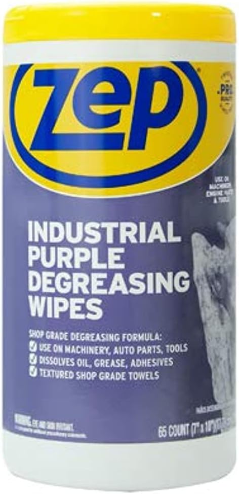 Zep Industrial Purple Heavy-Duty Degreasing Wipes - 65 Wipe Count - ZUINDPRPL65 - Dissolves Oil, Grease and Adhesives Fast, 1 Count (Pack of 1)
