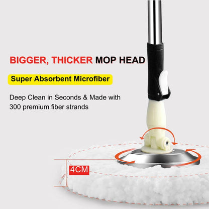 Spin Mop and Bucket with Wringer Set, 360° Rotating Mop System for Hardwood, Tile, Laminate Floors, Adjustable Stainless Steel Handle with 3 Machine Washable Mop Heads (Black)