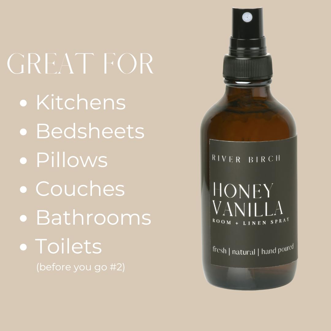 River Birch Luxury Linen and Room Spray - Home Signature Scent Balsam and Cedar Room Fragrance Spray - Fragrant Fresh Linen Air Freshener For Bedding - Handmade in Texas - 4 oz Glass Amber Bottle