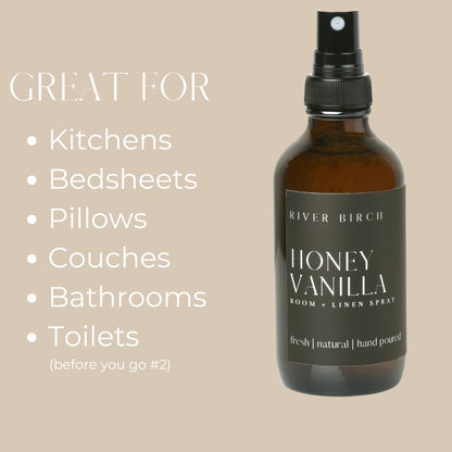 River Birch Luxury Linen and Room Spray - Home Signature Scent Balsam and Cedar Room Fragrance Spray - Fragrant Fresh Linen Air Freshener For Bedding - Handmade in Texas - 4 oz Glass Amber Bottle
