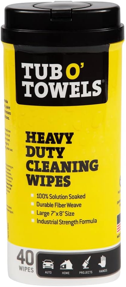 Tub O' Towels Heavy-Duty Multi-Surface Cleaning Wipes, 10" x 12", 90 Count Canister, Removes Grease, Grime, Tough Stains, Durable Disposable Wipes for Home, Garage, Outdoor Cleaning Tasks, 2-Pack