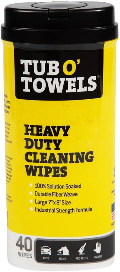 Tub O' Towels Heavy-Duty Multi-Surface Cleaning Wipes, 10" x 12", 90 Count Canister, Removes Grease, Grime, Tough Stains, Durable Disposable Wipes for Home, Garage, Outdoor Cleaning Tasks, 2-Pack
