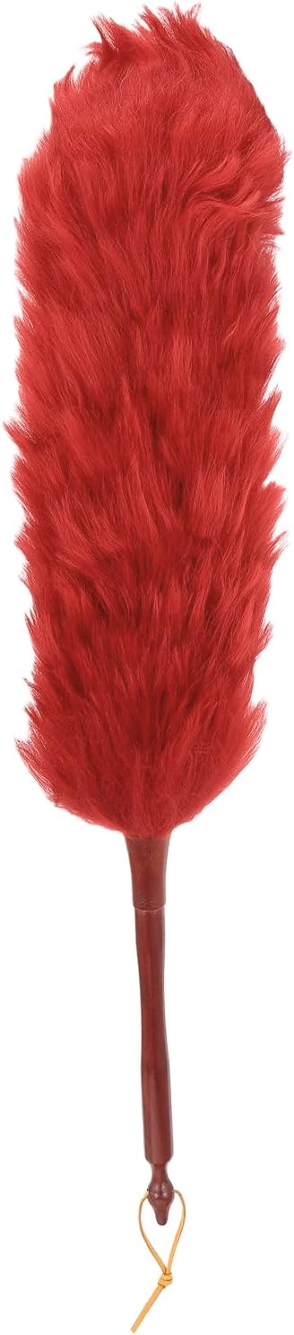 uxcell Wool Duster, 14.2" Natural Feather Cleaner Household Cleaning Duster with Solid Wooden Handle for Cleaning Fans Window Blinds Shelves Furniture, Pink