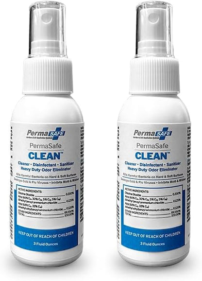 PermaSafe CLEAN 1-Step Disinfectant, Deodorizer & All-Purpose Cleaner; Soft, Hard & Food Surface Sanitizer; Kills 99.9% of Bacteria, Viruses, Molds - Child, Pet, Planet & All Surface Safe (32oz)