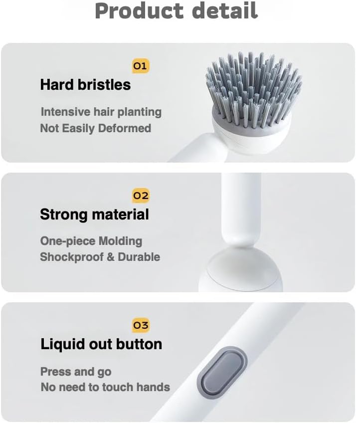 Long-Handled Rotating Pot Brush with Liquid Dispenser | Adjustable Dish Scrubber | Refillable Cleaning Brush for Kitchen | White