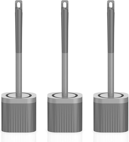 Toilet Brush, 3 Pack Compact Toilet Bowl Brush and Holder Set with Nylon Bristles Toilet Cleaner Brush Hidden Toilet Scrubber Brush for Bathroom Cleaning, Grey & White