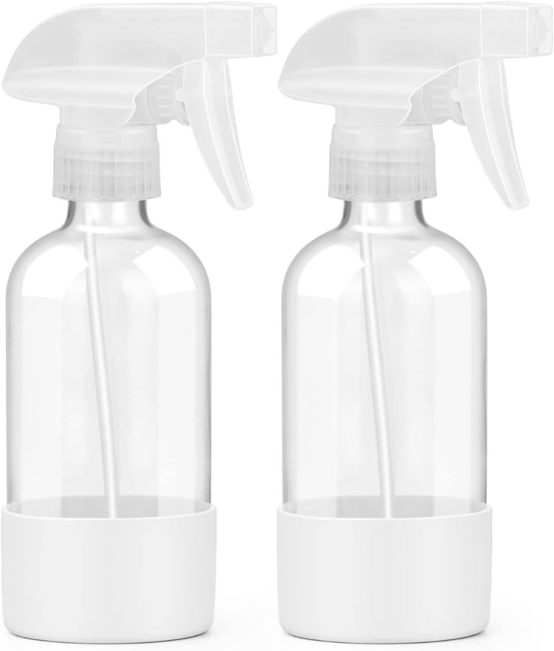 Worldgsb 2 Pack Glass Spray Bottles 8 oz, Empty Refillable Containers with Silicone Sleeve Protection, Glass Spray Bottles for Cleaning Solutions, Hair and Plants with Adjustable Nozzles Blue&Grey
