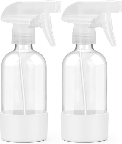 Worldgsb 2 Pack Glass Spray Bottles 8 oz, Empty Refillable Containers with Silicone Sleeve Protection, Glass Spray Bottles for Cleaning Solutions, Hair and Plants with Adjustable Nozzles Blue&Grey