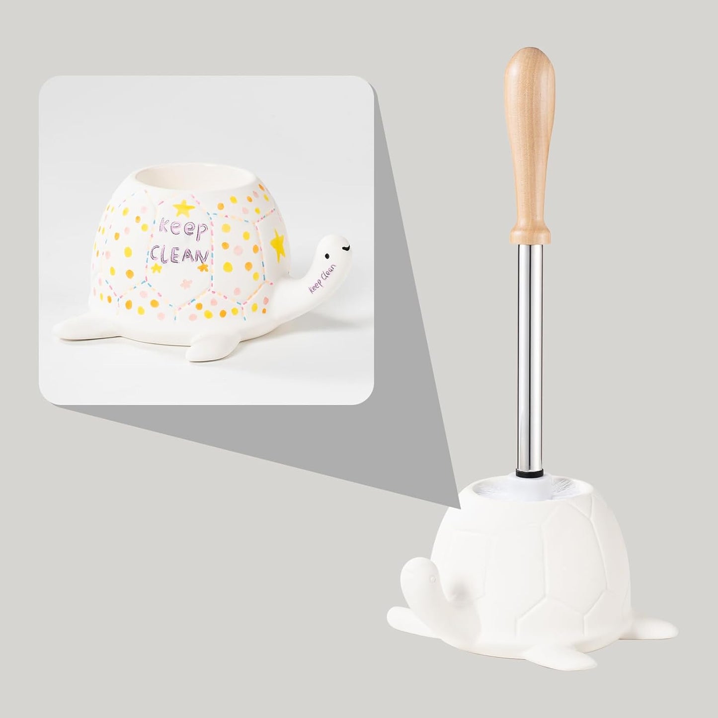 Turtle Base Toilet Brush Set - Gold Ceramic Toilet Scrubber Brush 7.5” Bowl Cleaner with Ergonomic Handle, Mini Cute Bathroom Cleaning Brush - Bathroom Decor