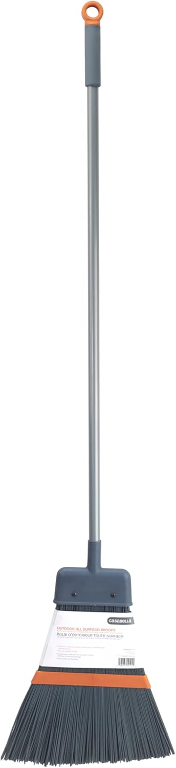 Casabella Quick 'n Easy Upright Broom and Dustpan Set, Multi-Surface for Tile, Wood & Laminate Floors, Gray
