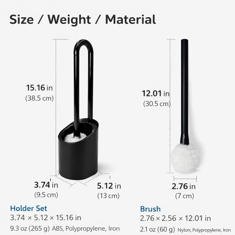 Toilet Bowl Brush and Holder Set Made in Japan - Magnetic Floating Storage, Scratch-Resistant Round Brush, Durable Bristles, Sanitary Bathroom Cleaner (1, Brush with Holder, Black)