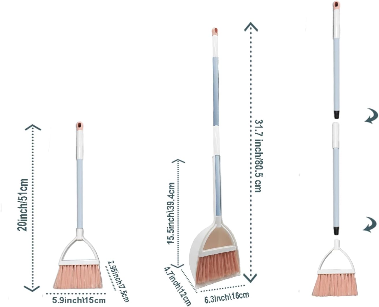 Mini Broom with Dustpan for Kids,Little Housekeeping Helper Set (Light Blue)