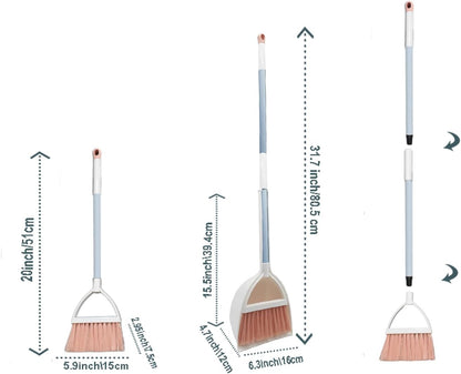 Mini Broom with Dustpan for Kids,Little Housekeeping Helper Set (Light Blue)