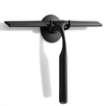 Quntis 10-Inch Matte Black Shower Squeegee for Glass Doors – Stainless Steel with Non-Slip Handle, Replacement Blade & Hook – Ideal for Bathroom, Mirrors, Tiles, and Car Windows