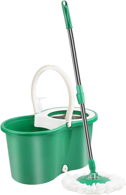 Spin Mop and Bucket with Wringer Set,for Floor Cleaning,with Floor Scrub Brush,61" Adjustable Handle and 6 Microfiber Mop Head(White)