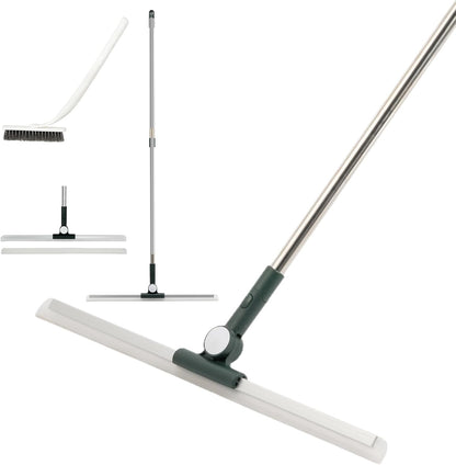 29"-49" Telescopic Pole Floor Squeegee for Concrete Floor, 21.85" Wide Heavy-Duty Squeegee with Detachable Stiff Brush, Large Squeegee Broom for Tile Floor, Garage, Swimming Pool, Bathroom