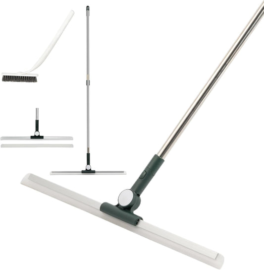 29"-49" Telescopic Pole Floor Squeegee for Concrete Floor, 21.85" Wide Heavy-Duty Squeegee with Detachable Stiff Brush, Large Squeegee Broom for Tile Floor, Garage, Swimming Pool, Bathroom