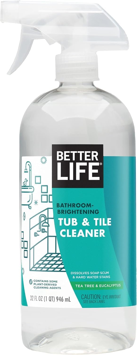 BETTER LIFE Bathroom Cleaner - Tea Tree Bathtub & Shower Cleaner Spray for Glass and Tile - Foaming Mold and Mildew Remover for Tub Works on Hard Water Stains - 32oz (Pack of 2)