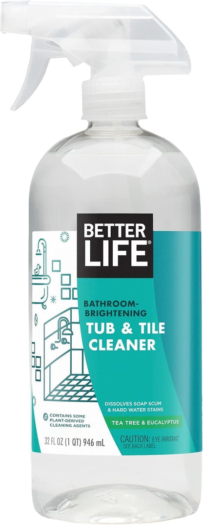 BETTER LIFE Bathroom Cleaner - Tea Tree Bathtub & Shower Cleaner Spray for Glass and Tile - Foaming Mold and Mildew Remover for Tub Works on Hard Water Stains - 32oz (Pack of 2)