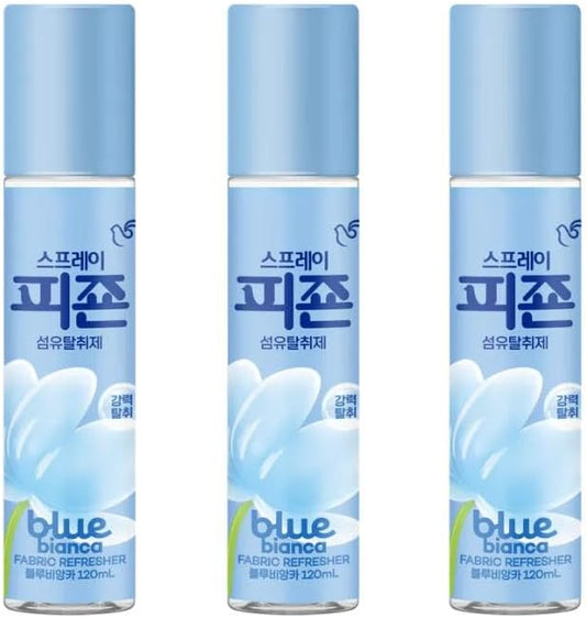 Pigeon Fabric Refresher Spray, Travel Size Odor Eliminator for Clothes & Home, Long-Lasting Fresh Scent, 3-Pack (120ml Each) (Blue Bianca)