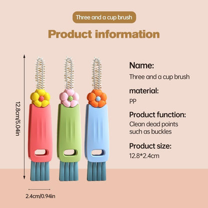 4-in-1 Bottle Cleaning Brush Set, Multifunction Silicone Cup Lid Gap Cleaner, Home Kitchen Crevice Cleaning Tools, 3 Pcs, Multicolor