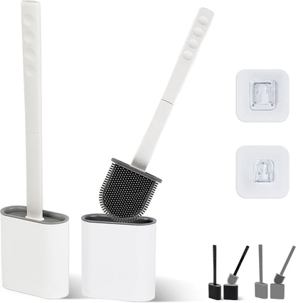 Modern Minimalist Silicone Black Toilet Brush with Holder - Pack of 2 Toilet Bowl Brush Set - Self-Cleaning & Splash-Free, Easy-Rinse Design with Wall Mounted Holder Bathroom Accessory.