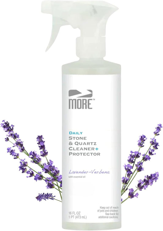 MORE Stone & Quartz Cleaner + Protector - Water-Based Surface Spray - Granite, Quartz & Marble Cleaner - For Kitchen & Bathroom Countertops & Floors - Peppermint-Thyme Essential Oil - Pint (16oz)