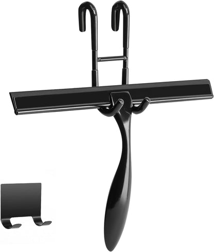Simtive 12-Inch Shower Squeegee Set, Includes Shower Door Hook and Adhesive Hook, Squeegee for Shower Doors, Mirror and Window, Silver