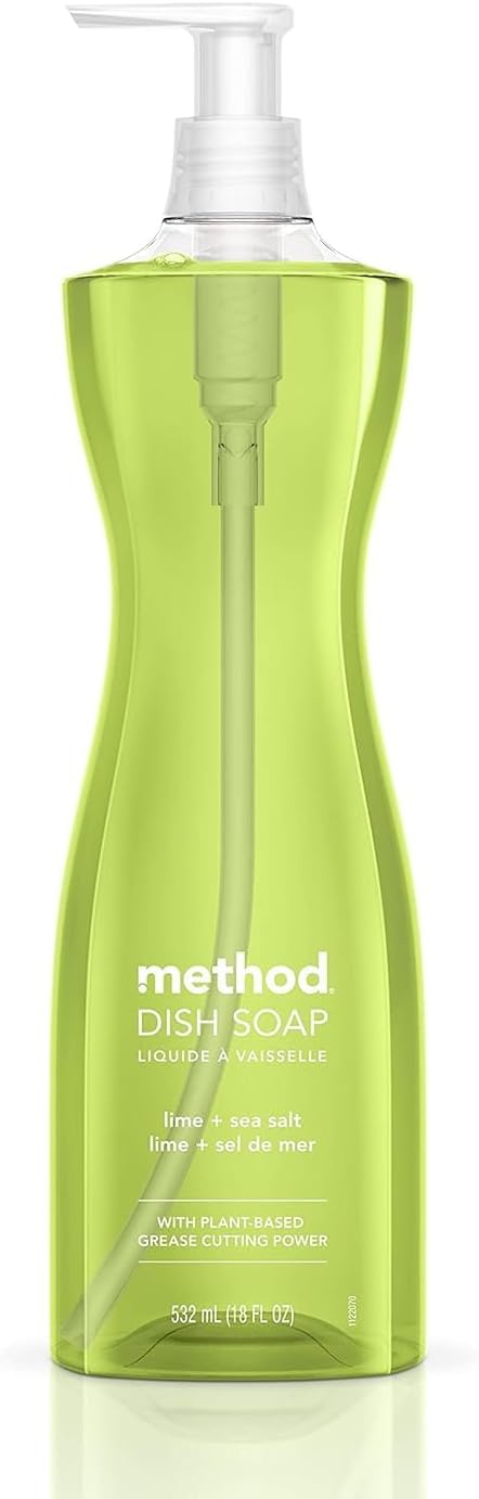 Method Gel Dish Soap, Lime + Sea Salt, Tough on Grease, 18 Fl Oz (Pack of 6)