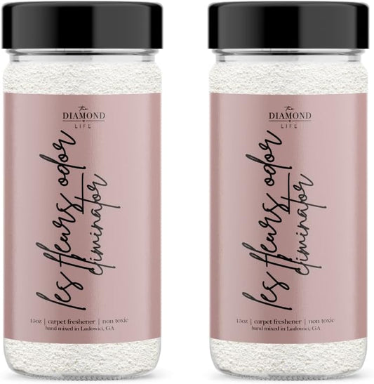 Home "Les Fleurs" Pink Peony & Cherry Blossom Natural Carpet Powder for Vacuuming, Mattress, & Upholstery Freshener, Odor Eliminator for Homes with Kids & Pets (2 Pack)