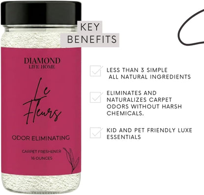 Home “Les Fleurs” Carpet Deodorizer Powder – Natural Odor Eliminator for Carpets, Upholstery, Spring Cleaning, & Dog Beds – Pet-Friendly – Pink Peony, Iris & White Musk