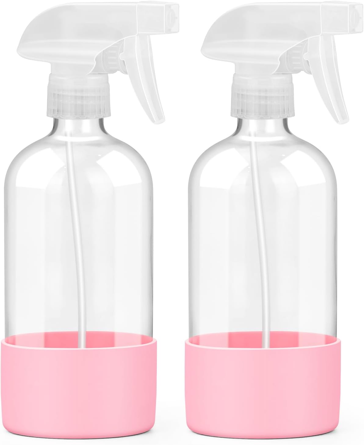 Worldgsb 2 Pack Glass Spray Bottles with Silicone Sleeve, 16 oz Empty Refillable Containers with Adjustable Spray Nozzles, Spray Bottles for Hair, Cleaning Solutions and Plants Blue&Grey