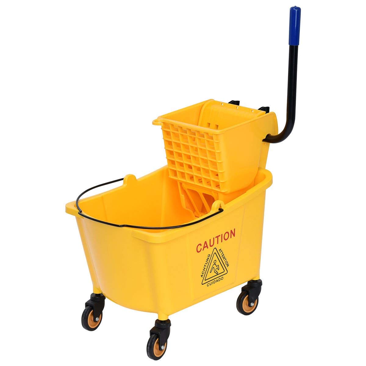 Giantex Side Press Wringer Commercial Mop Bucket, 35 Qt Larger Capacity Cleaning Caddy with Wheels, Yellow