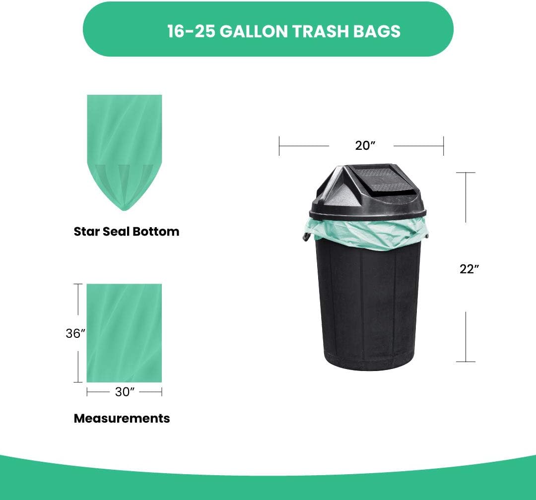 Reli. Compostable 16-25 Gallon Trash Bags | 100 Count Bulk | ASTM D6400 | Green | Eco-Friendly | For Compost