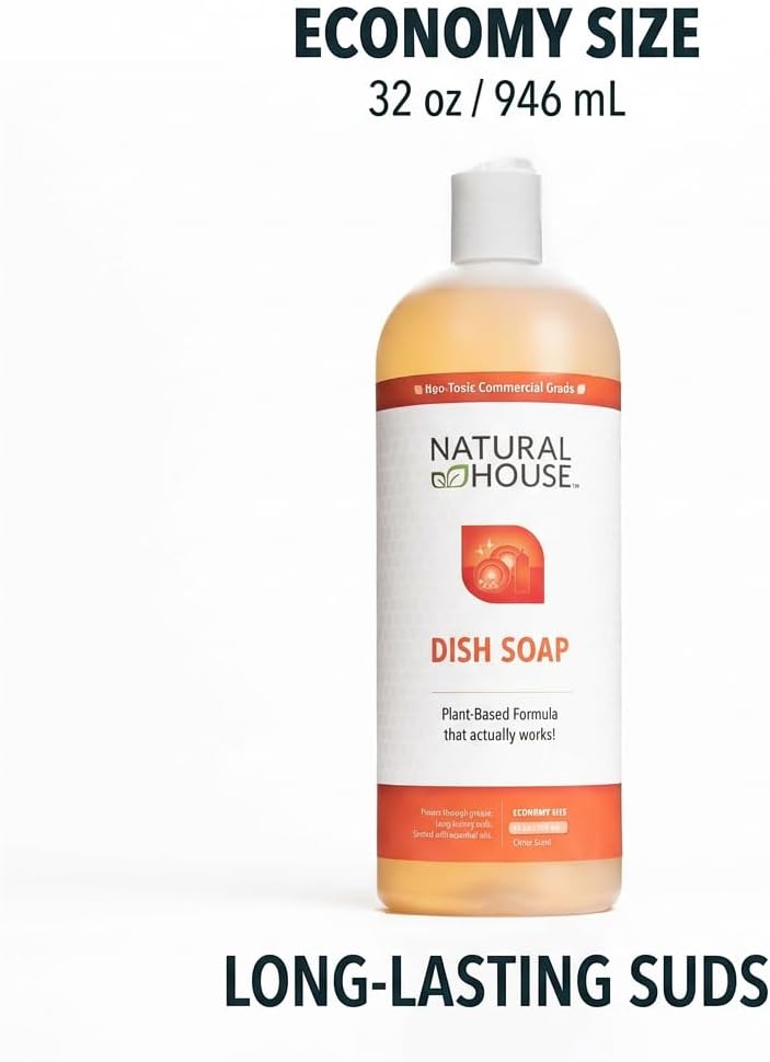 Enzyme Hand Dish Soap Refill Bulk - Natural House Scrubby - Probiotic Formula Cuts Grease, Gentle on Hands - Plant-Based, Septic Safe - Citrus Scent - 128 oz