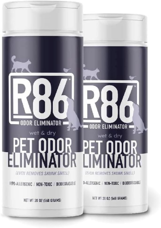 R86 Pet Odor Eliminator, Removes Odor from Litter Boxes, Carpet, and Hard Surfaces, Even Removes Skunk Smell from Cats & Dogs, Plant Based Formula, Use Wet or Dry, Hypoallergenic & Biodegradable