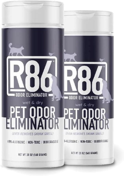 R86 Pet Odor Eliminator, Removes Odor from Litter Boxes, Carpet, and Hard Surfaces, Even Removes Skunk Smell from Cats & Dogs, Plant Based Formula, Use Wet or Dry, Hypoallergenic & Biodegradable