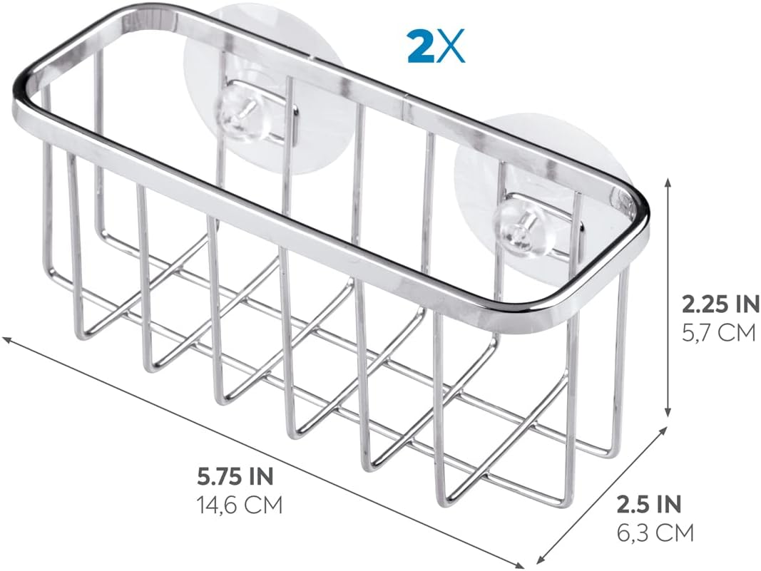 iDesign Stainless Steel Suction Sponge Holder, Kitchen Sink Sponge Caddy Organizer, 2-Pack, Polished
