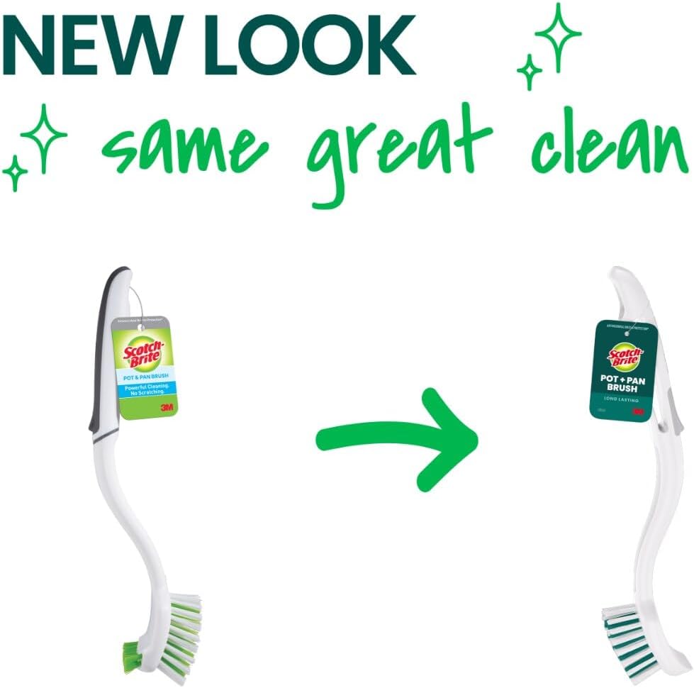 Scotch-Brite Handy Brush, Small and Durable Dish Brush with Handle for Scrubbing Hard-to-Reach Cookware, Tubs, Sinks, Car Tires, and More without Scratching, Antimicrobial, and Rinses Clean