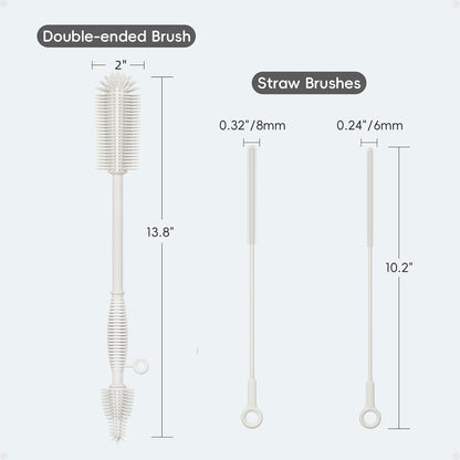 Reusable Silicone Straw Cleaner Brush Set, 2-Pack Extra Long Straw Cleaning Brush for Metal Glass Water Bottle Drinking Straws, Flexible&Bendable Design, Dishwasher Safe, 6mm & 8mm Diameter