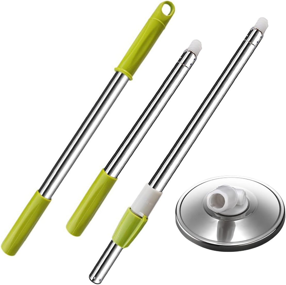Extended Spin Mop Replacement Mop Handle, Upgraded 60-inch 360 Degrees Rotating Telescopic Replacement Mop Stick for Spin Mop Bucket Cleaning System Floor Cleaning (Plastic Disc, Green)
