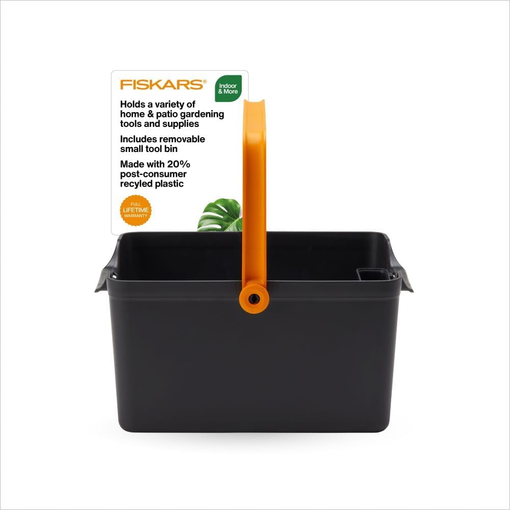 Fiskars Planting Soil Scoop & Brush Set, Dual-Sided Tool for Indoor Digging & Cleanup, Narrow Rigid End & Flexible Dustpan for Potting, Soft Bristles Sweep Debris, Recycled Plastic