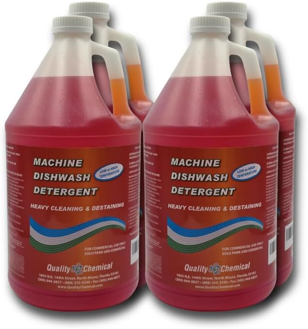 Quality Chemical Heavy Duty Liquid Alkaline Commercial Dishwasher Detergent - Industrial-Grade Formula Dissolves Food Stains, Grease, Grime and Residue - No Pre-Rinse Needed - Ready-to-Use 128oz