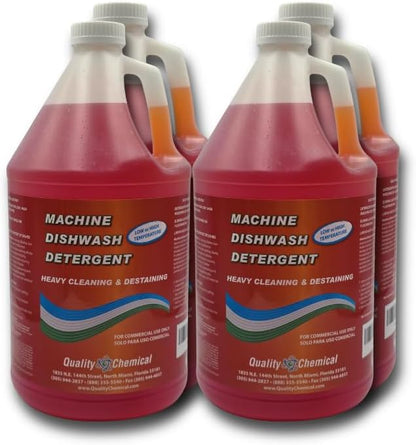 Quality Chemical Heavy Duty Liquid Alkaline Commercial Dishwasher Detergent - Industrial-Grade Formula Dissolves Food Stains, Grease, Grime and Residue - No Pre-Rinse Needed - Ready-to-Use 128oz