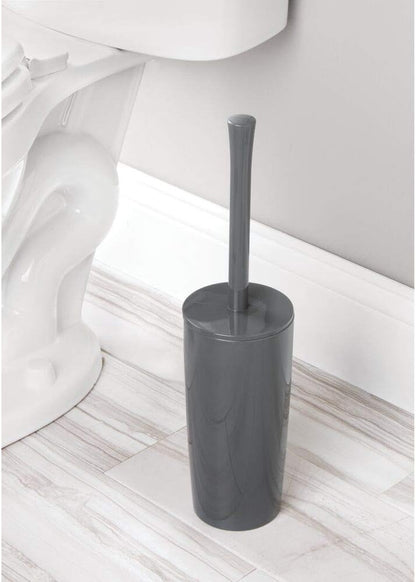 mDesign Slim Plastic Toilet Bowl Brush and Holder Set, Modern Compact Storage Organizer Cleaner Scrubber for Toilet - Heavy Duty Cleaning Plunger for Bathroom, Aura Collection - Navy Blue