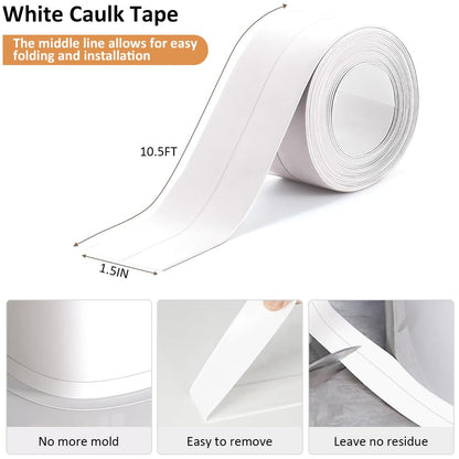 Clear Caulk Tape Waterproof Self Adhesive, Peel & Stick Bathroom Chalk Tape Toilet Bowl Bath Tub Kitchen Strip Floor Wall Tile Window Stove Sink Caulking, Cleaner Than Silicone, Caulk, Grout, Glue